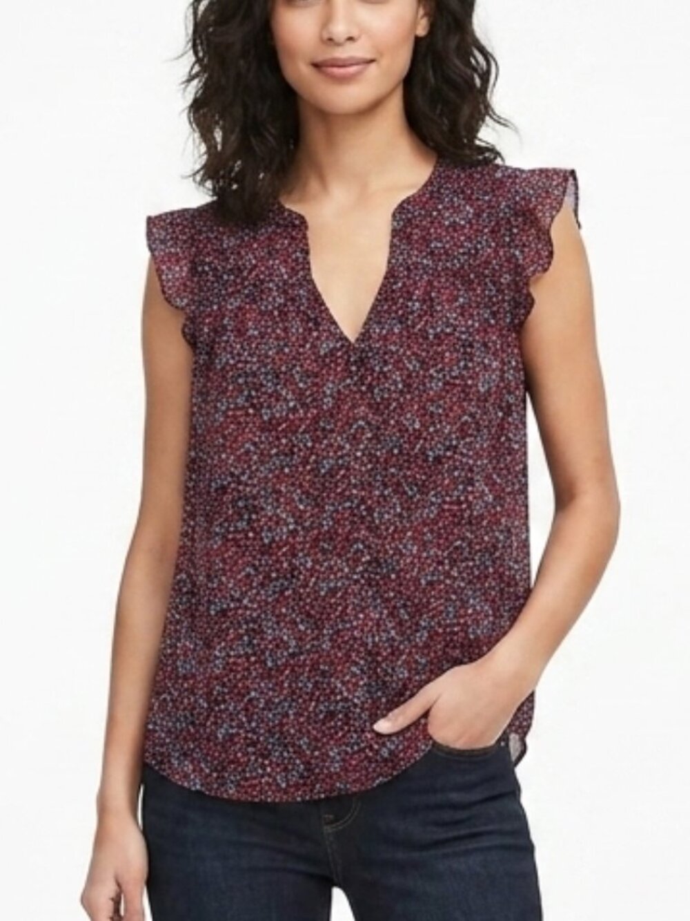Banana Republic Short Sleeve Ruffle Sleeve Ditsy Floral Blouse- Sz. Sm